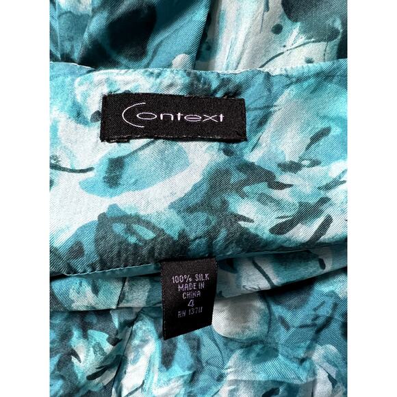 Context 100% Silk Floral Blue Skirt Size 4 Roses Feminine Puffy Fifty's Inspired - Picture 7 of 9